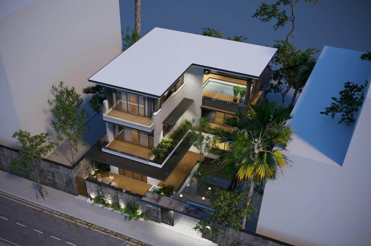 Thiết kế biệt thự chữ L 3 tầng