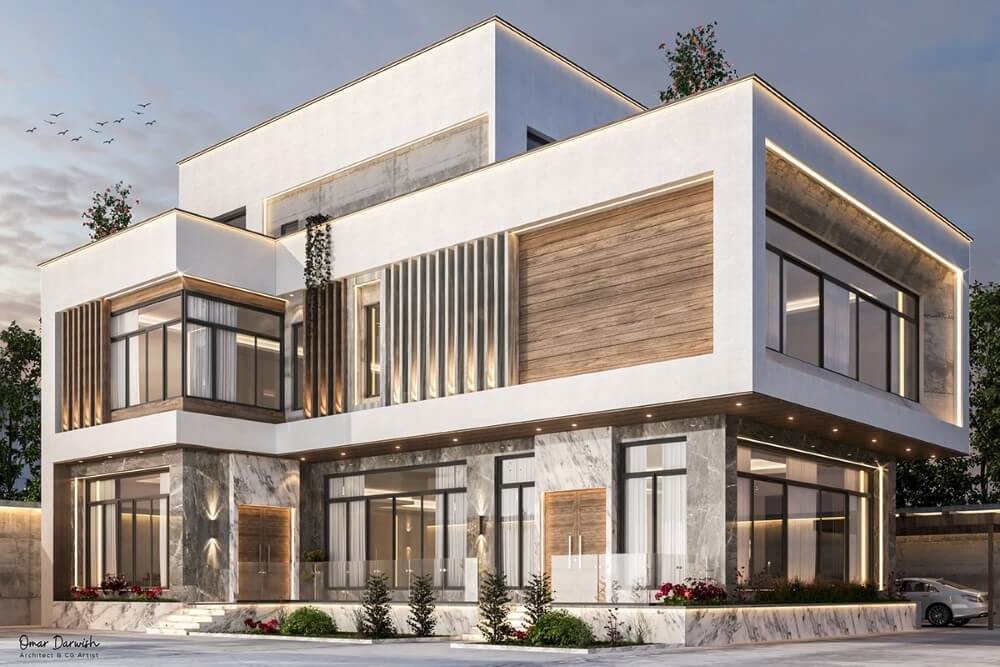 Thiết kế biệt thự chữ L 3 tầng