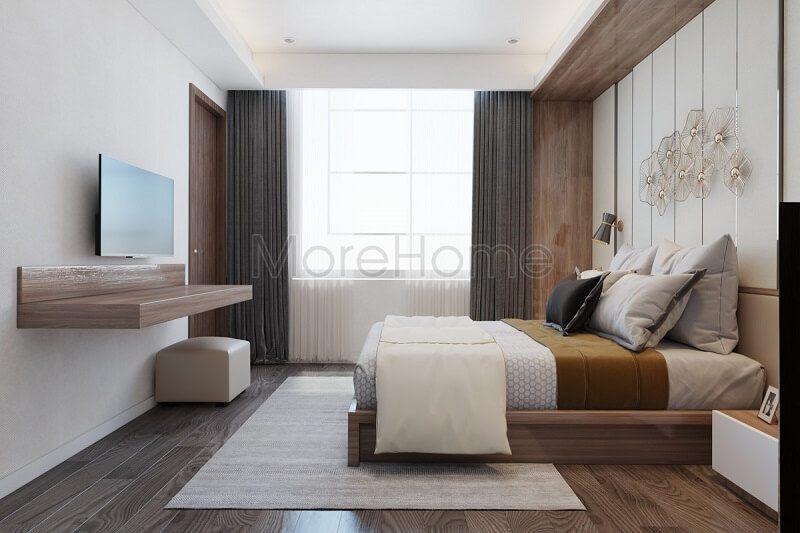 .
Để làm cho phòng ngủ trở nên đẹp, có thể sử dụng kệ ti vi treo tường nhỏ gọn, kệ giấy dán tường và tranh canvas để tô điểm vẻ đẹp cho căn phòng.
