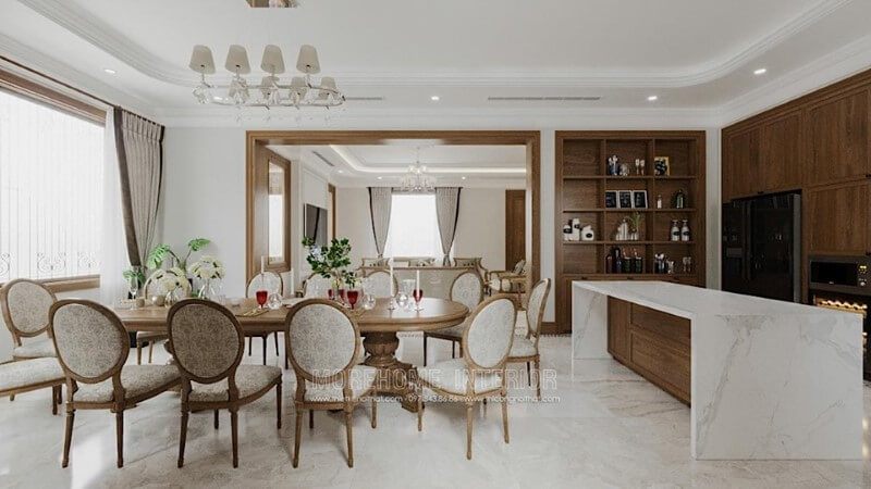Thiết kế phòng bếp theo phong cách Âu để tạo nên vẻ đẹp Hoàng Gia với nét quý tộc.