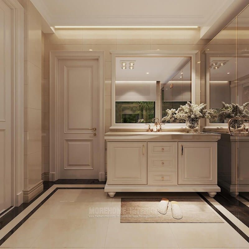 Cửa gỗ tự nhiên cao cấp được nhập khẩu để trang trí phòng tắm của gia đình.
