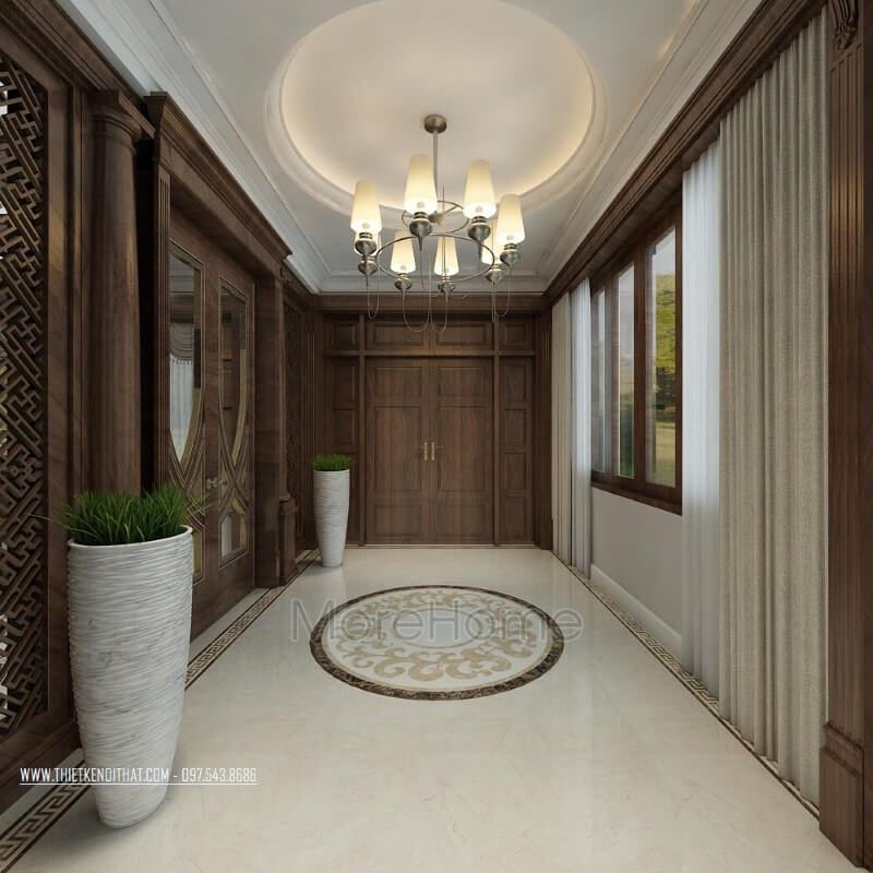 Biệt thự được thiết kế đẹp với mẫu cửa gỗ óc chó nhập khẩu có phong cách hiện đại đẳng cấp.