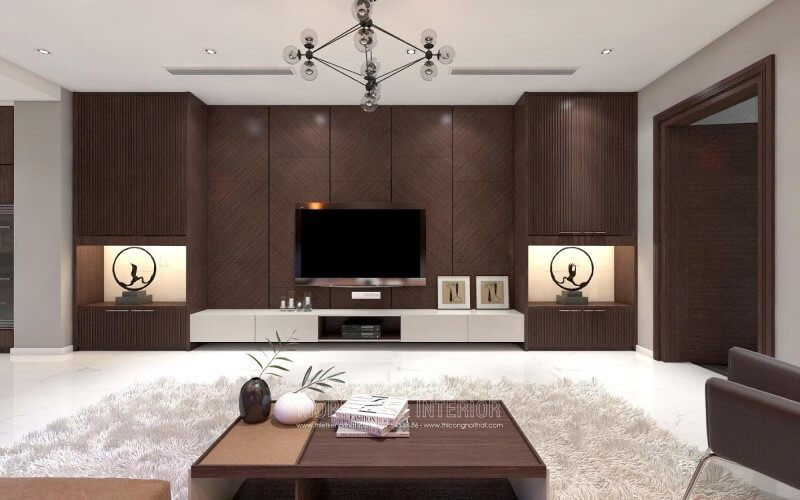 Bàn trà hiện đại với không gian lưu trữ rộng rãi ở dưới giúp phòng khách trở nên sang trọng nhưng vẫn giữ được sự gọn gàng.