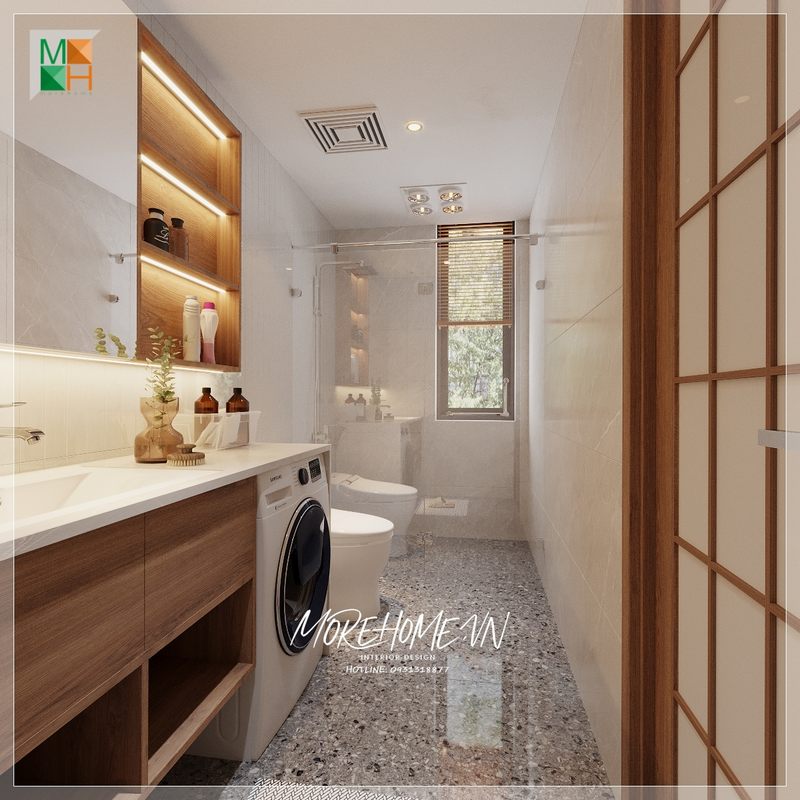 Kệ tủ lavavbo treo tường gỗ công nghiệp mặt đá trắng được sử dụng để sắp xếp và quản lí các vật dụng cần thiết trong phòng tắm gọn gàng với ngăn nắp.