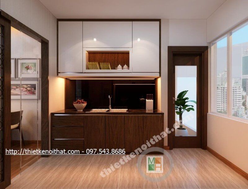 Gia chủ đã chọn một kính ốp bếp cường lực màu đen cho tủ bếp của họ trong căn hộ chung cư của họ.