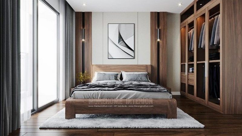 Thiết kế nội thất phòng ngủ gỗ óc chó