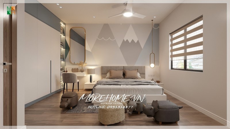 Giường ngủ gỗ công nghiệp màu trắng