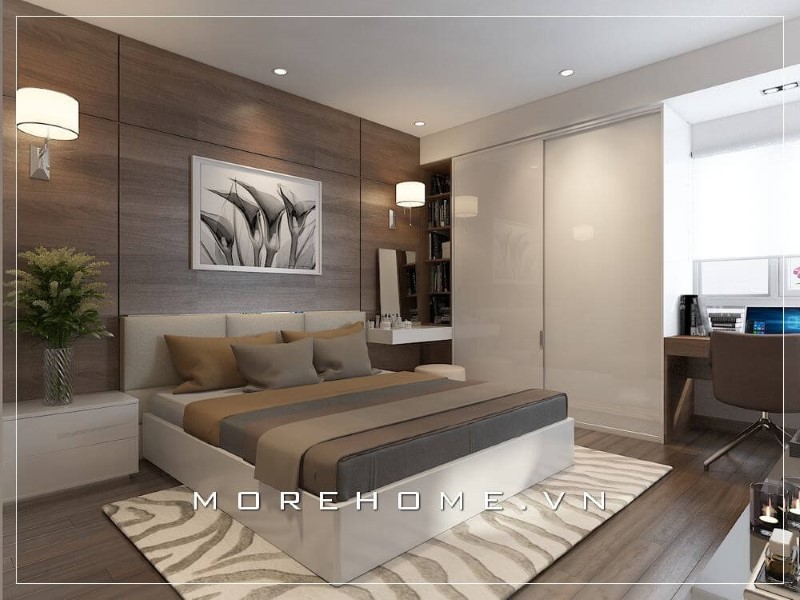 Giường ngủ gỗ công nghiệp màu trắng