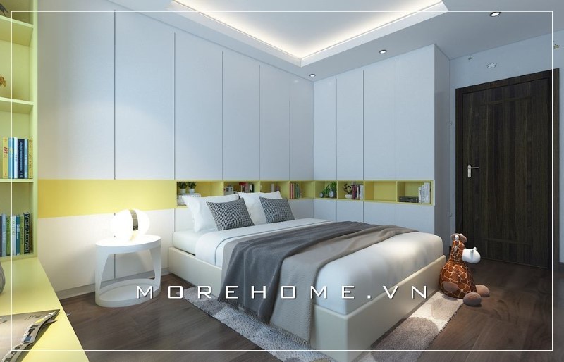 Giường ngủ gỗ công nghiệp màu trắng