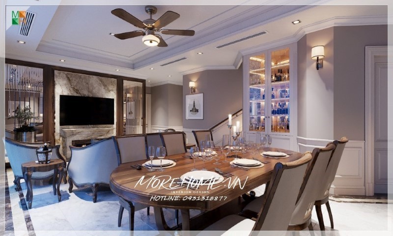 Thiết kế nội thất chung cư gỗ óc chó