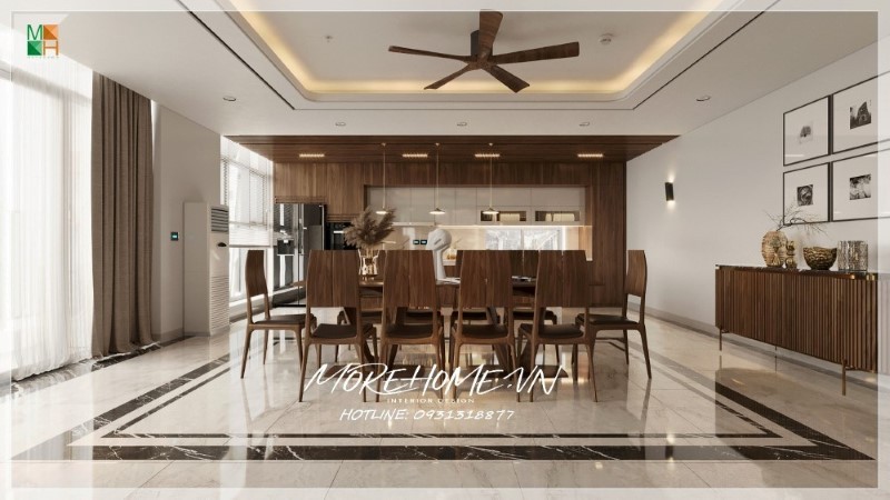 Thiết kế nội thất chung cư gỗ óc chó