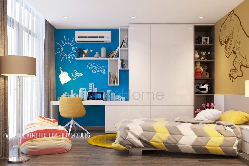 bàn học liền giá sách hiện đại