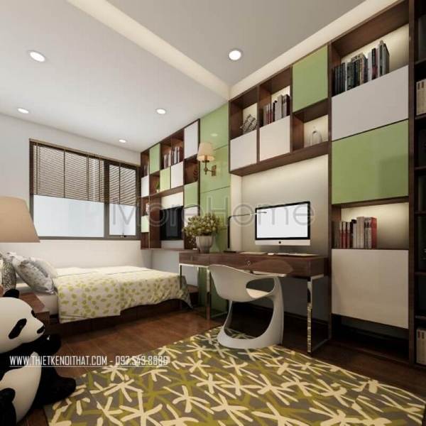 bàn học liền giá sách hiện đại