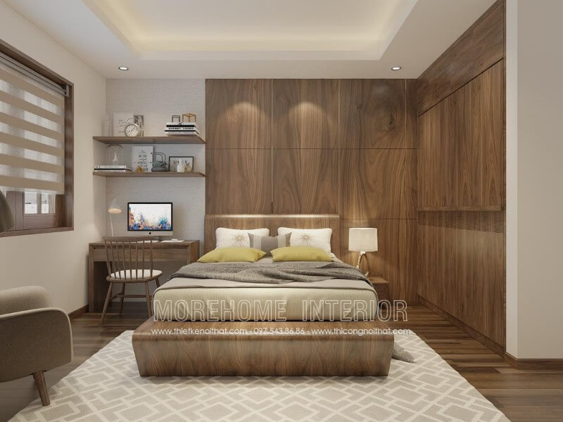 bàn học liền giá sách hiện đại