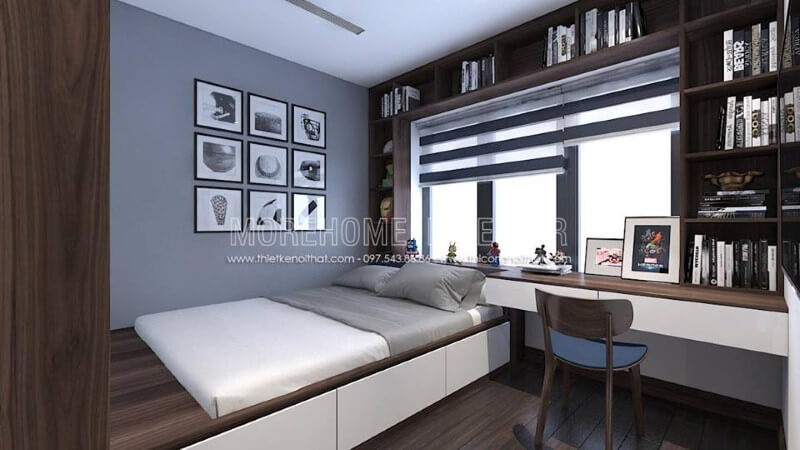 bàn học liền giá sách hiện đại