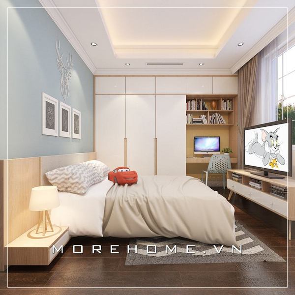 bàn học liền giá sách hiện đại