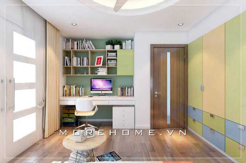 bàn học liền giá sách hiện đại