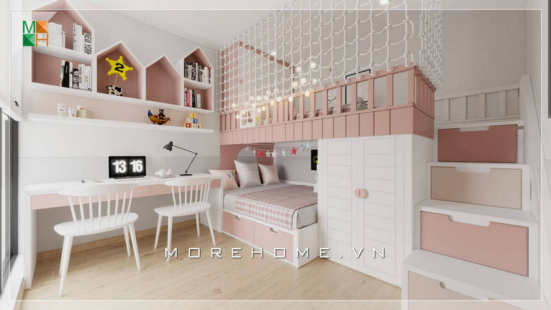 bàn học liền giá sách hiện đại