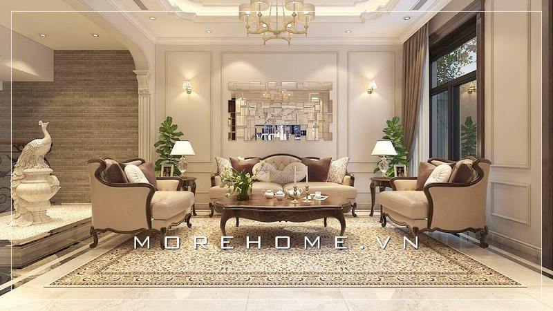 Thiết kế nội thất phòng khách sang trọng phong cách tân cổ điển