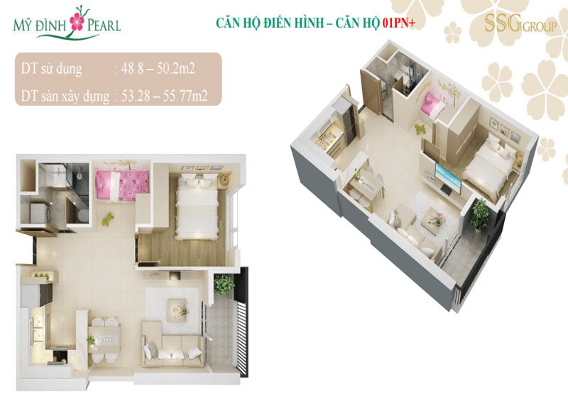 Mẫu thiết kế nội thất căn hộ chung cư Mỹ Đình Pearl 48-49-50m2 Mẫu thiết kế nội thất căn hộ chung cư Mỹ Đình Pearl 48-49-50m2