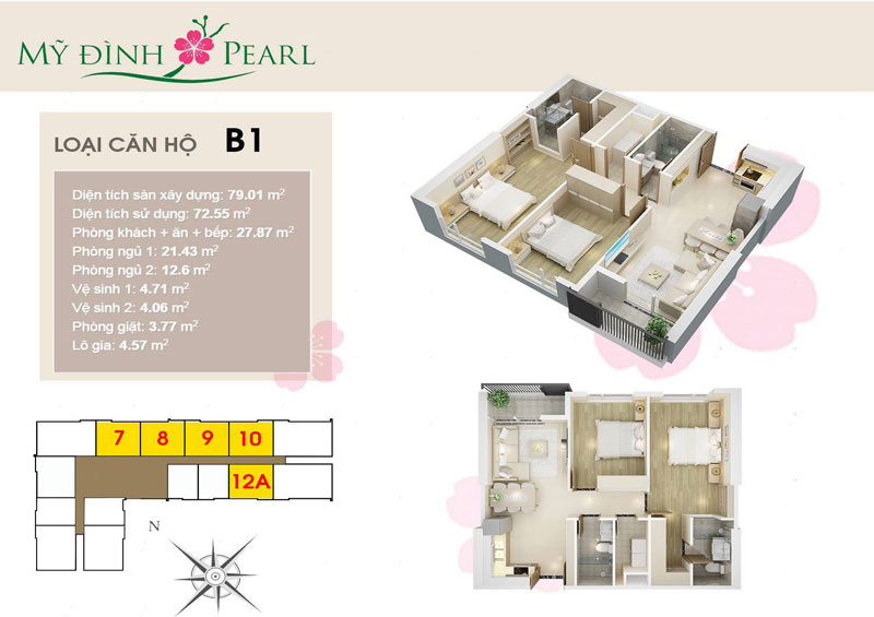 Mẫu thiết kế nội thất căn hộ chung cư Mỹ Đình Pearl 72-73-77m2 Mẫu thiết kế nội thất căn hộ chung cư Mỹ Đình Pearl 72-73-77m2