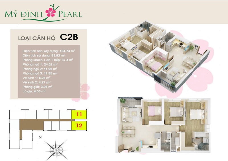 Mẫu thiết kế nội thất căn hộ chung cư Mỹ Đình Pearl 82-93-94m2 Mẫu thiết kế nội thất căn hộ chung cư Mỹ Đình Pearl 81-93-94m2