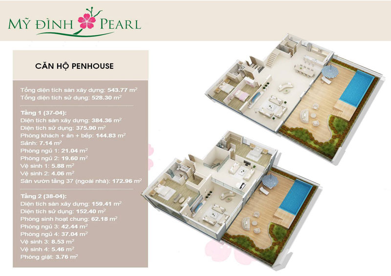 Mẫu thiết kế nội thất căn hộ chung cư Mỹ Đình Pearl 249-300-410-528m2