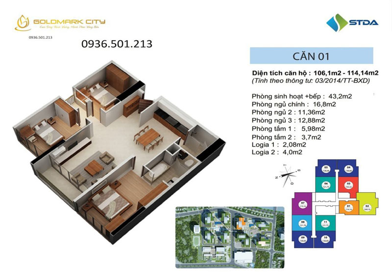 Mẫu thiết kế nội thất căn hộ chung cư Goldmark City 106-114m2