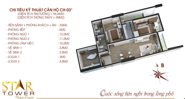 Mẫu thiết kế nội thất căn hộ chung cư Star Tower 90m2 Mẫu thiết kế nội thất căn hộ chung cư Star Tower 90m2