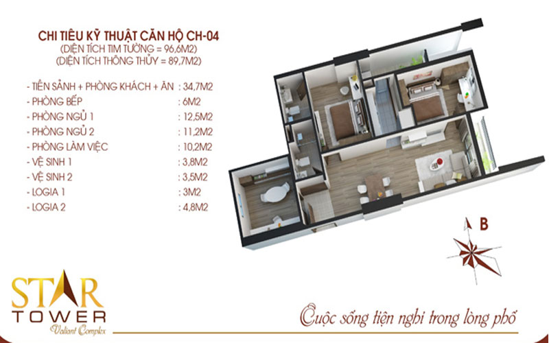 Mẫu thiết kế nội thất căn hộ chung cư Star Tower 89m2 Mẫu thiết kế nội thất căn hộ chung cư Star Tower 89m2